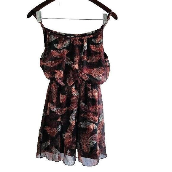Wet Seal‎ Women M Black/Peach Ruching Spaghetti Strap Blouse Art 2 Wear Boho Top - Picture 1 of 3